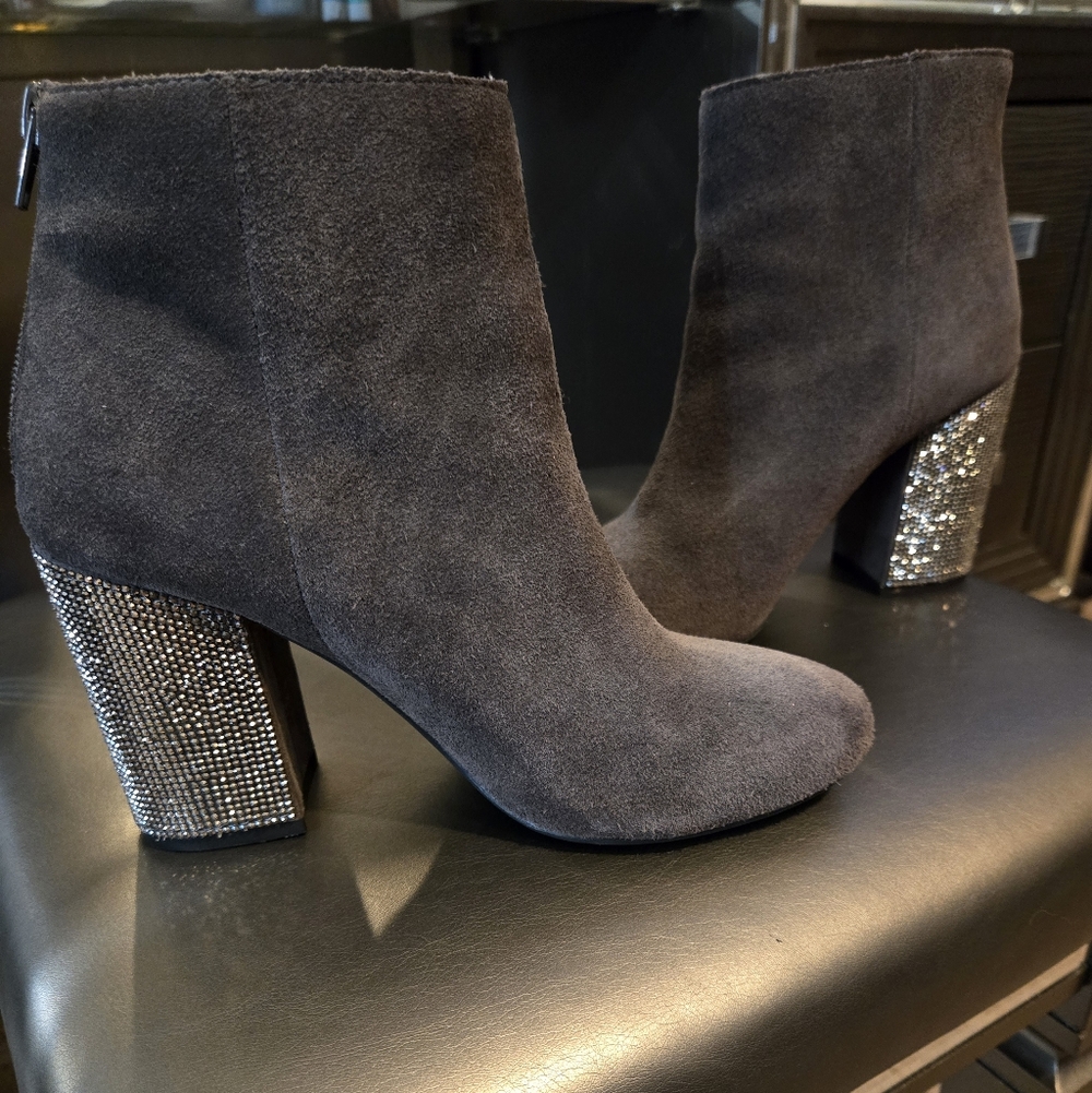 Kenneth Cole Charcoal Suede Boots with Rhinestone Heels